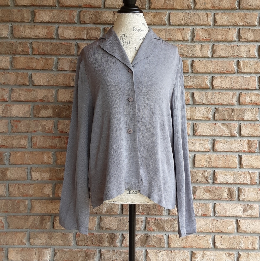 Eileen Fisher long sleeve button front blouse.